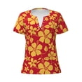 thumbnail image 3 of Naloa Red Vintage Flowers Print T-Shirts Short Sleeve V Neck Tees for Women Fashion Tops Trendy Lightweight Soft Casual Summer Outfits Clothes, 3 of 5