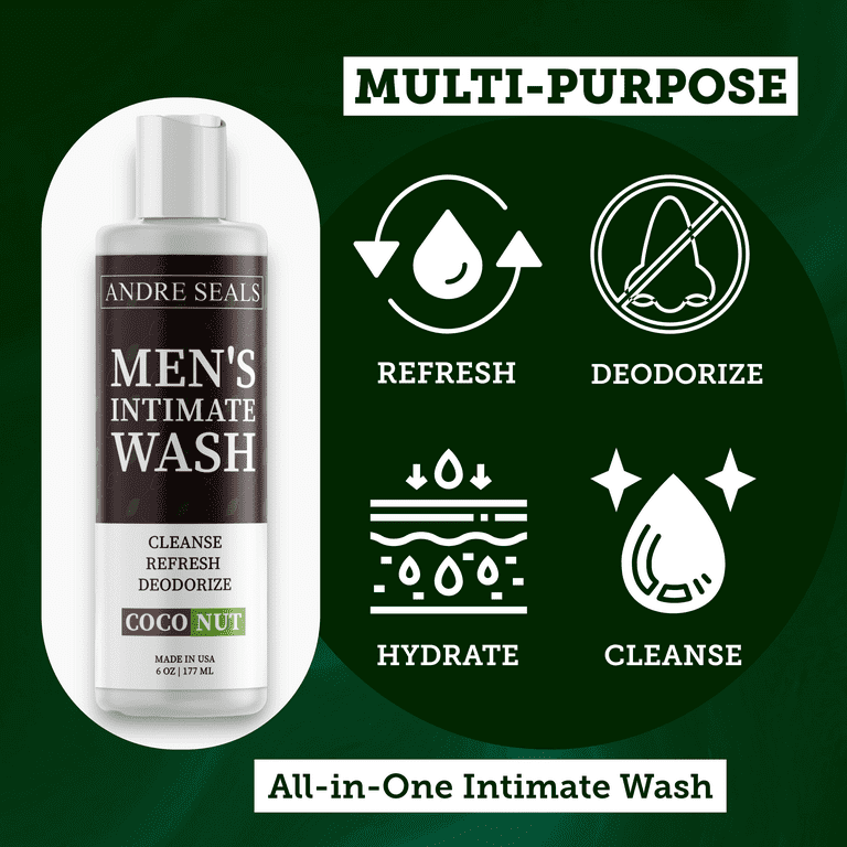 Intimate Wash for Men - Eliminates Odors, pH Balance, Smothes, Refreshes | Ballwash for Men | Rich Lather Maintains Hygiene - Coconut Lime Scent