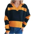 thumbnail image 2 of Sweater for Women Long Sleeve V-Neck Striped Contrast Pullover Sweater Orange L, 2 of 5