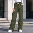 thumbnail image 2 of Kvture Women's Cargo Pants Casual Straight Wide Leg Work Pants Elastic Waisted Lightweight Loose Hiking Pant with Pockets, 2 of 8