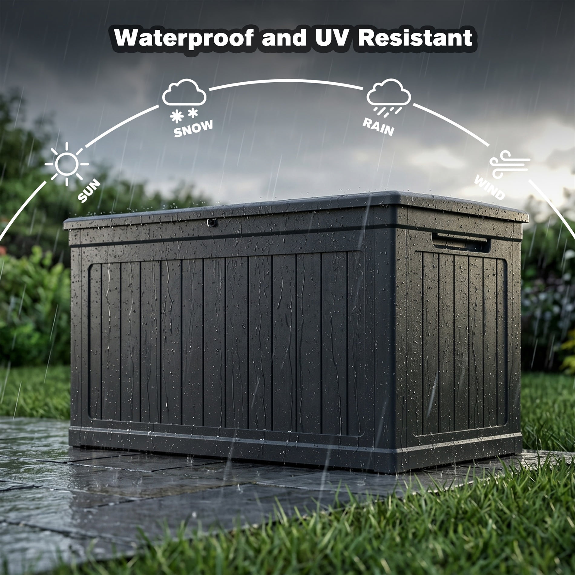Alvantor Outdoor Storage Box Waterproof Resin Deck Box Lockable in Black, 230 Gallon XXL