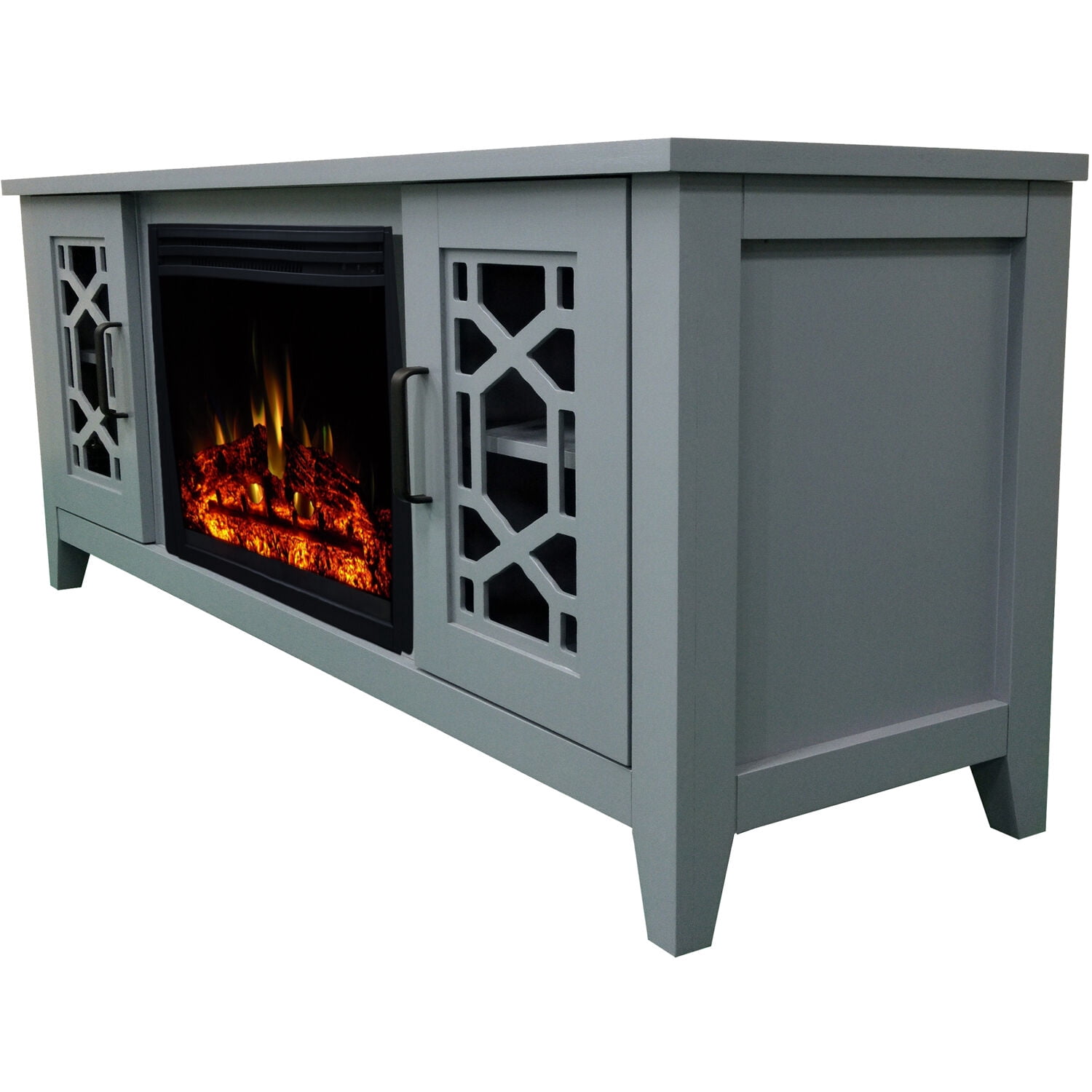 Hanover 56-in. Arcadia Mid-Century Modern Electric Fireplace Heater with Multi-color Deep Log Insert, Slate Blue