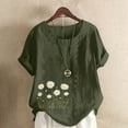 thumbnail image 5 of Cmfcve Women's Graphic Tops Short Sleeve Round Neck Cotton Linen Tee Shirt Daisy Printed Henley Blouse, 5 of 5