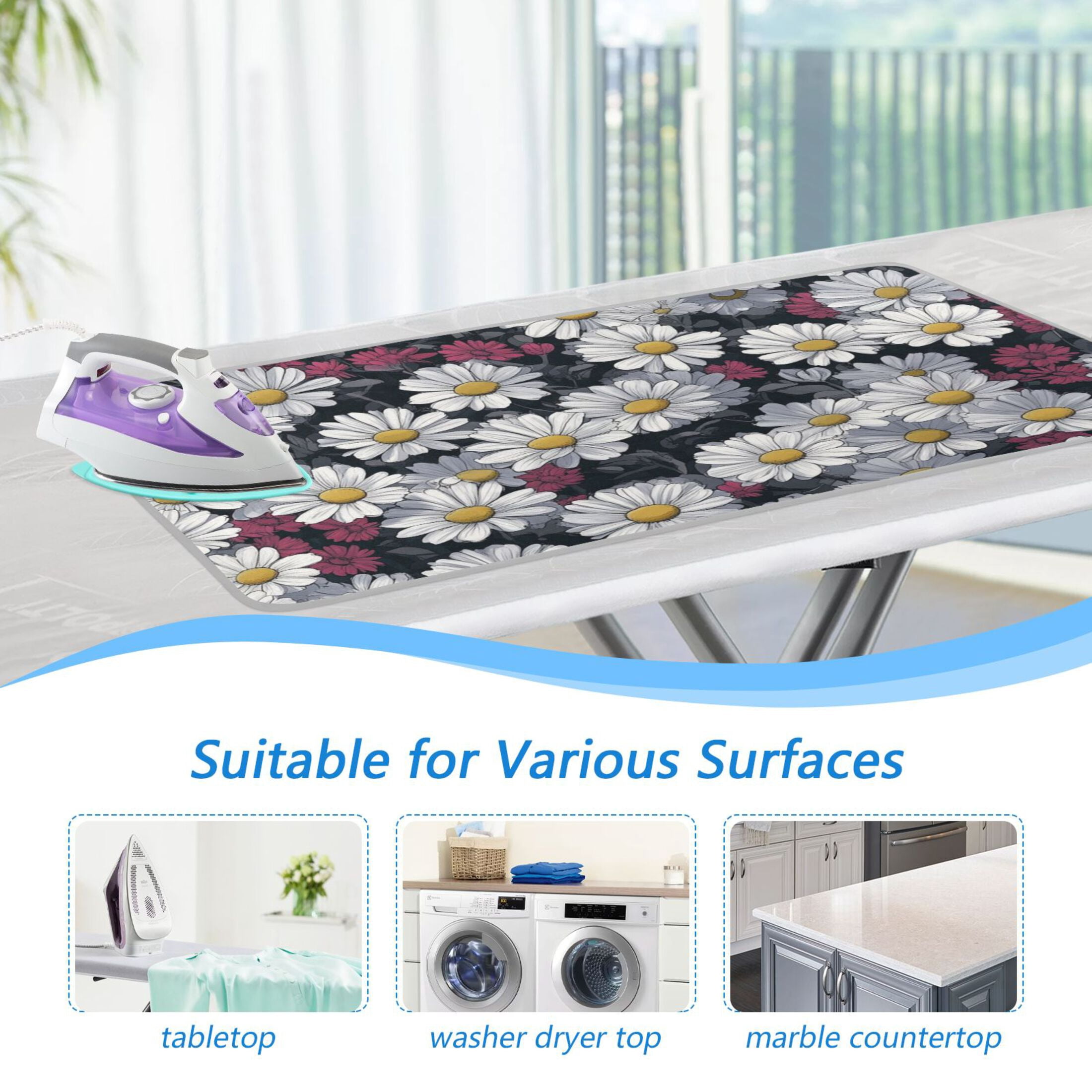 White Daisy Wallpaper Ironing Mat Blanket for Table Top Travel Portable Ironing Board Pad 47.2x27.6 Inch