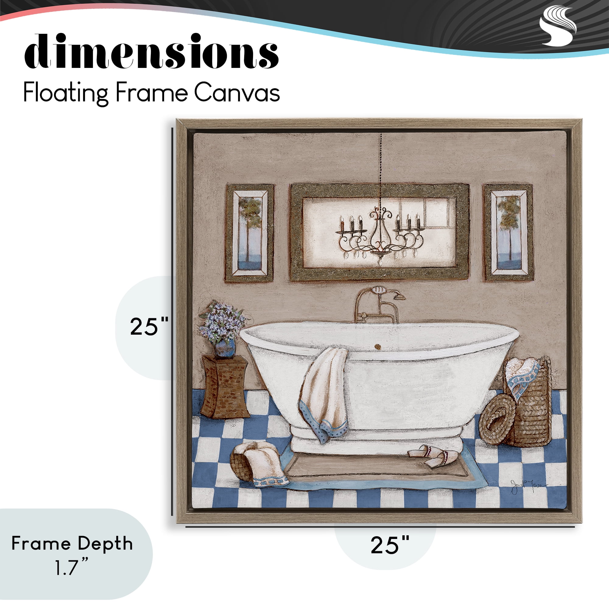 Stupell Industries Checkered Bathroom & Chandelier Brown Framed Floater Canvas Wall Art, design by Janet Tava