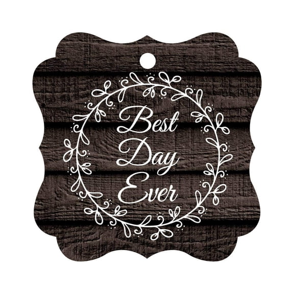 Darling Souvenir Custom Best Day Ever Wedding Party Tags Leaf Wreath Hang Tags-Dark Wood-50 Tags