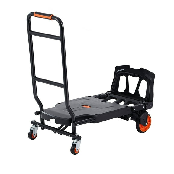 2-in-1 Aluminum Hand Truck & Dolly, 300 lbs Capacity, Heavy Duty Convertible Folding Utility Cart w/Rubber Wheels - Industrial Platform Cart for Moving