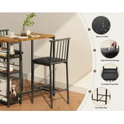 Aiho 3 Pieces Dining Table Set for 2, Counter Height Bar Table Set with Storage Shelves, Pub Table and Padded Chairs for Kitchen, Dining Room - Retro