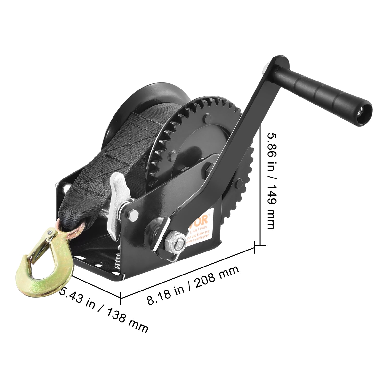 KFFKFF Hand Winch Heavy Duty Hand Crank 1200lbs 23ft Polyester Strap for Boat/ATV