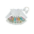 thumbnail image 1 of FOCUSNORM Barboteuse-Robe d'Automne pour Bébé Fille à Manches Longues, Broderie Florale, Tulle Patchwork, Barboteuse avec Bandeau, 1 of 9