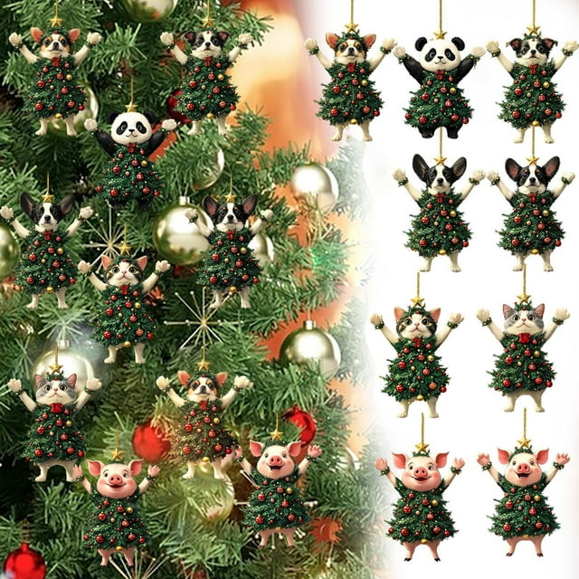 Regalo Navideño Colgante de Acrílico con Estampado de Mascota Adorable | Impresión a Doble Cara | Acrílico Resistente | 8 Cm | Recuerdo Navideño Ideal