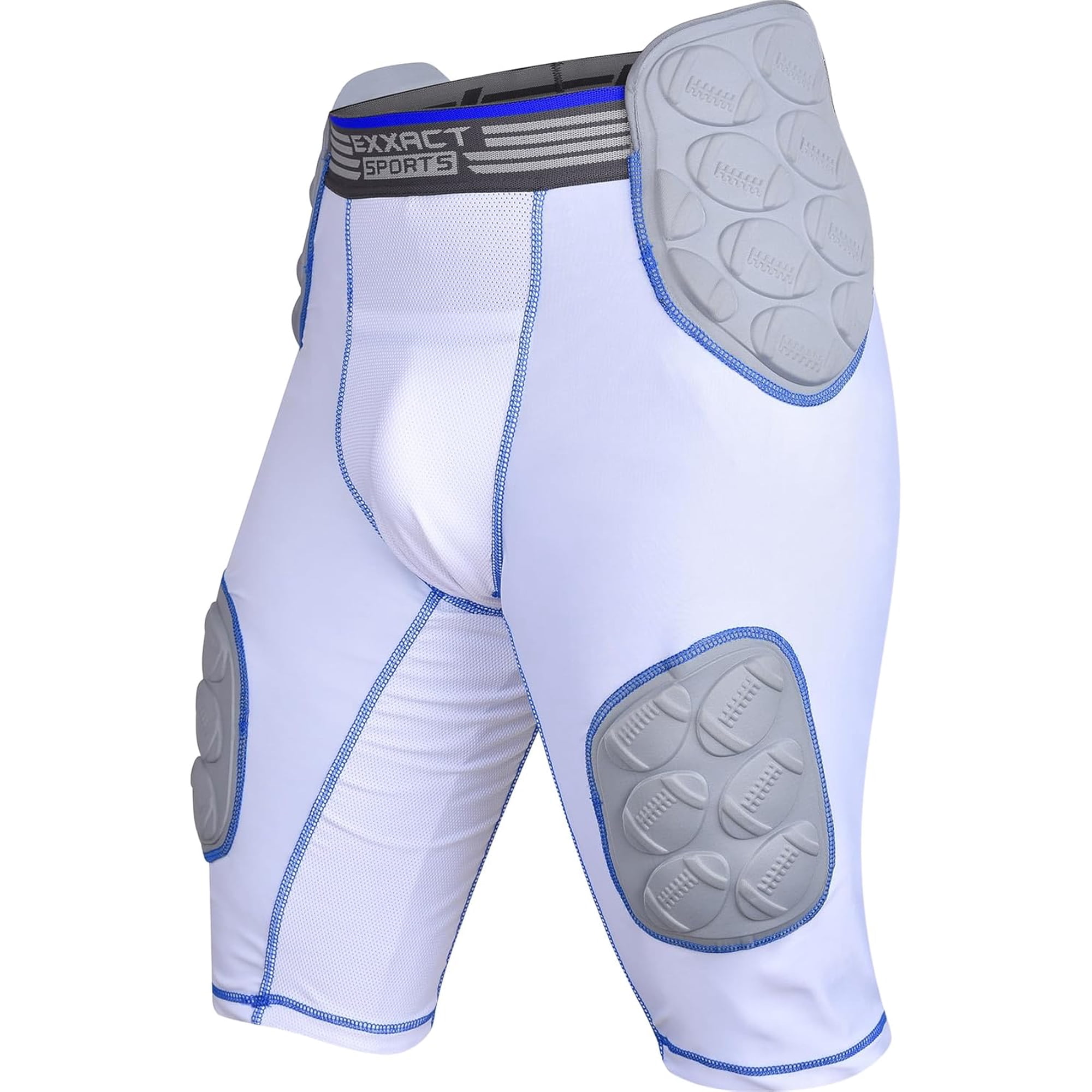 Exxact Sports Touchdown 5-Pad Youth Football Girdle - Football Padded Girdle with Cup Pocket, Boys Padded Compression Shorts (YS, White)