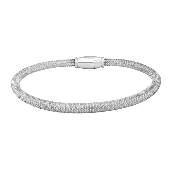 Elegant Italian Crafted 4MM Mesh Bracelet: Exquisite Women's Jewelry in 14K Gold Plated Rhodium Over Sterling Silver"