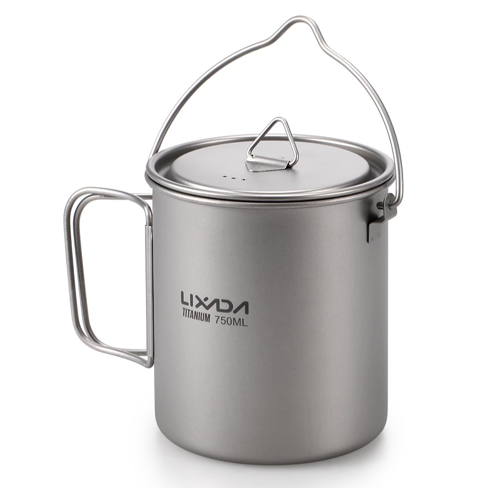 Lixada Ultralight 750ml Titanium Pot Portable Titanium Water Mug Cup with Lid and Foldable