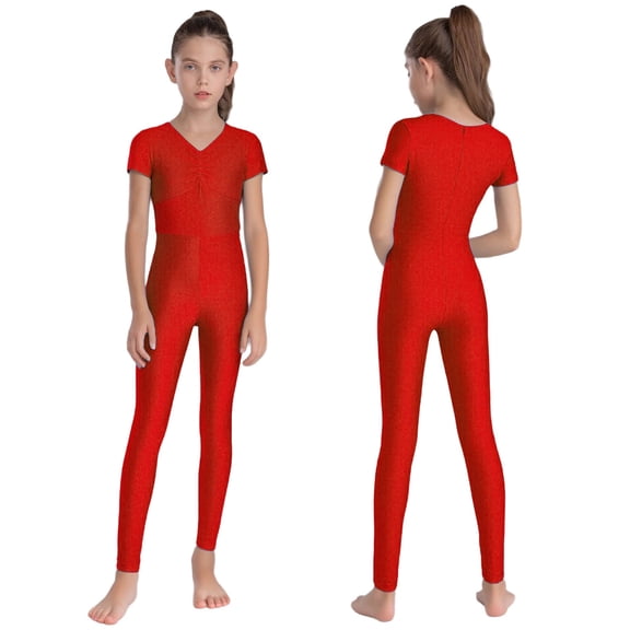 Aislor Girls Full Body Jumpsuit One Piece Romper Leotard Ballet Dance Unitard Gymnastics Activewear Red 8