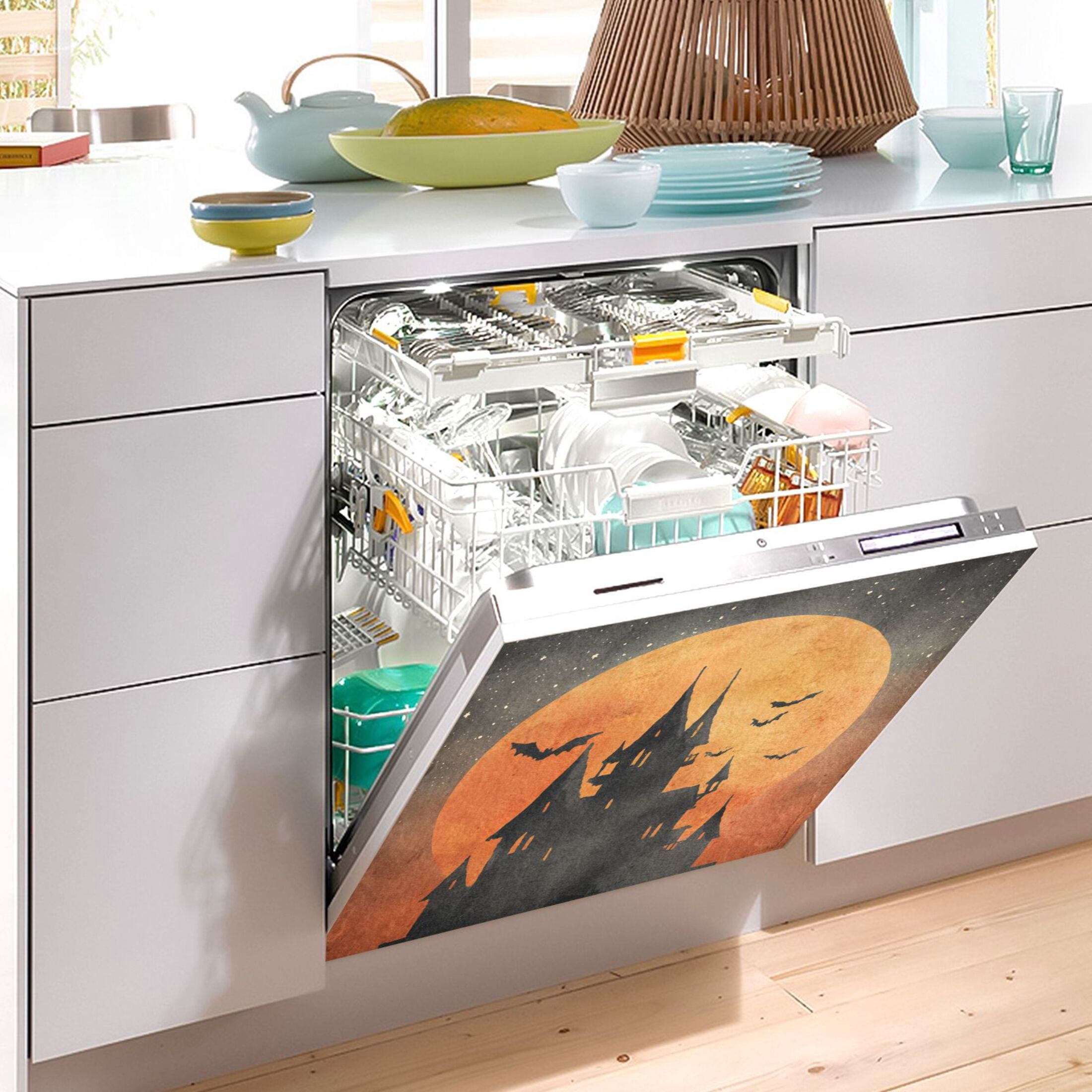 Dishwasher Magnetic Sticker 23x26 Inch Refrigerator Magnetic Sticker Washing Machine Magnetic Sticker Kitchen Panel Magnetic Sticker Home Decor Halloween Castle