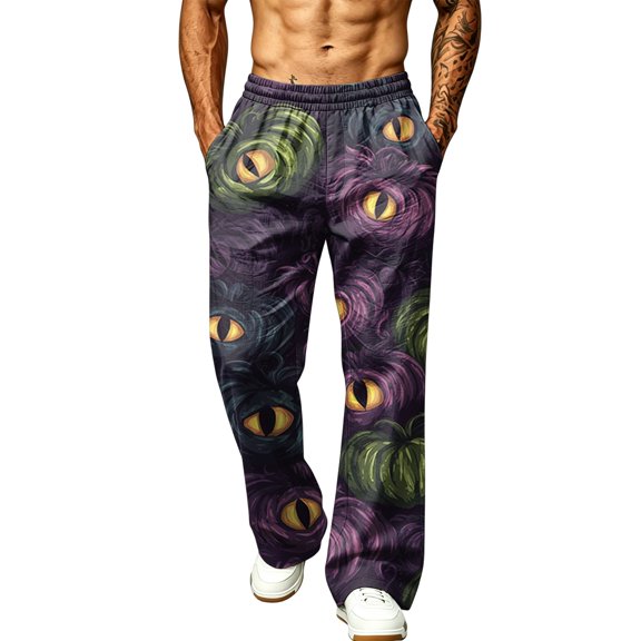 QWKLEAJ Halloween Pajama Pants Men Loose Fit Sweatpants With Pockets Horror Print Lounge Sleepwear Casual Joggers Fall Autumn Themed Trousers Comfortable Home Wear Novelty Graphic Bottoms