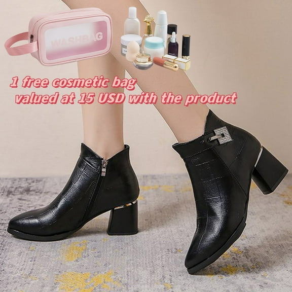 Tponi Snow Boots For Women Shoes Women Boots Clearance Under S20 Booties Round Toe High Heel Ankle-High Cocktail & Party Slip-Resistant Boots