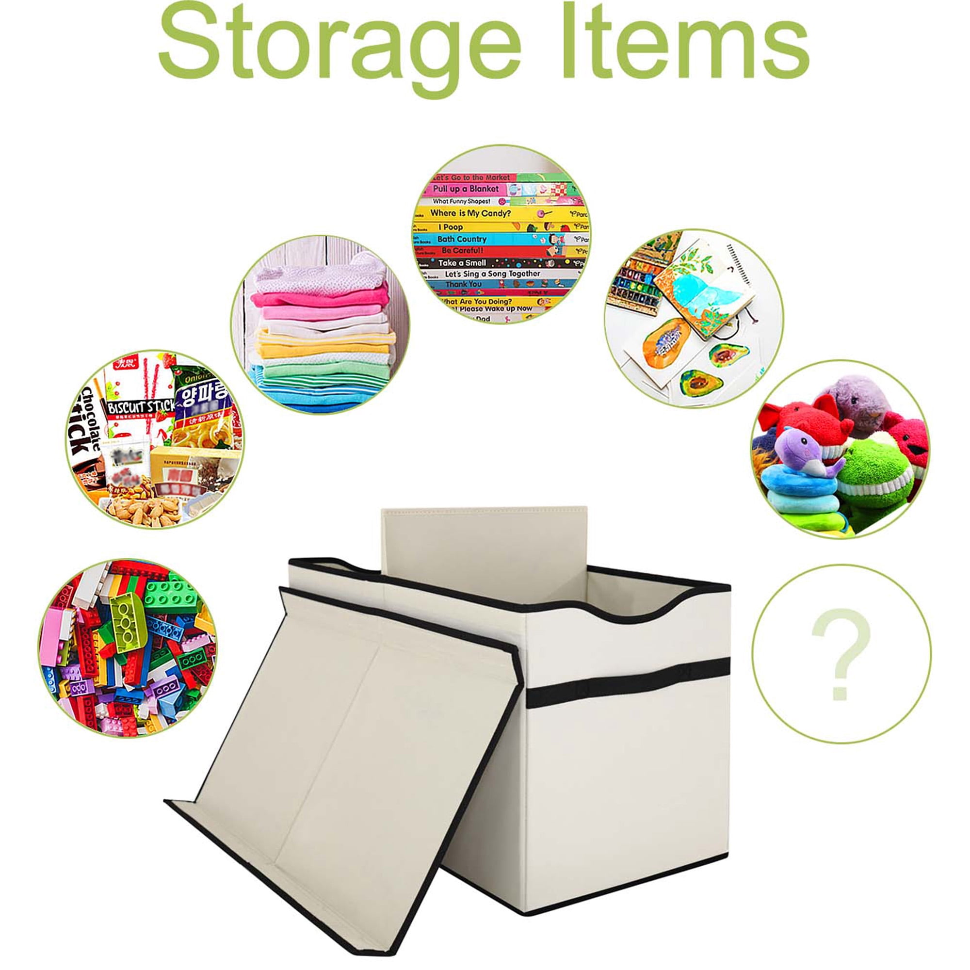 VICTORICH Extra Large Child Collapsible Toy Storage Fabric 32 gal Kids Room Toy Chest with Lid, Beige