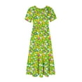 thumbnail image 5 of gljltg Women's Casual Flower Print Tiered Maxi Dress with Pockets, Polyester Spandex Lightweight Breathable Summer Winter, Beach Travel Work Party Outfit, Easy Care Washable, 5 of 6