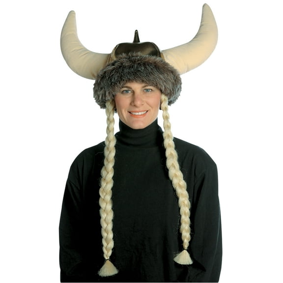 Rasta Imposta Womens Space Viking Helmet Hat with Blonde Braids Costume - Size One Size Fits Most - Brown