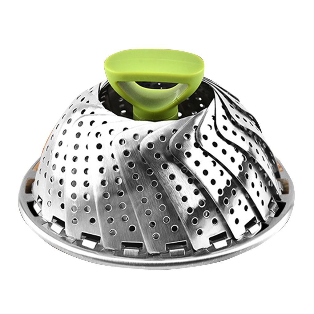 Kitchen Expandable  Collapsible Mesh Strainer Folding Vegetable Food Steamer Basket Stainless Steel Drain Rack