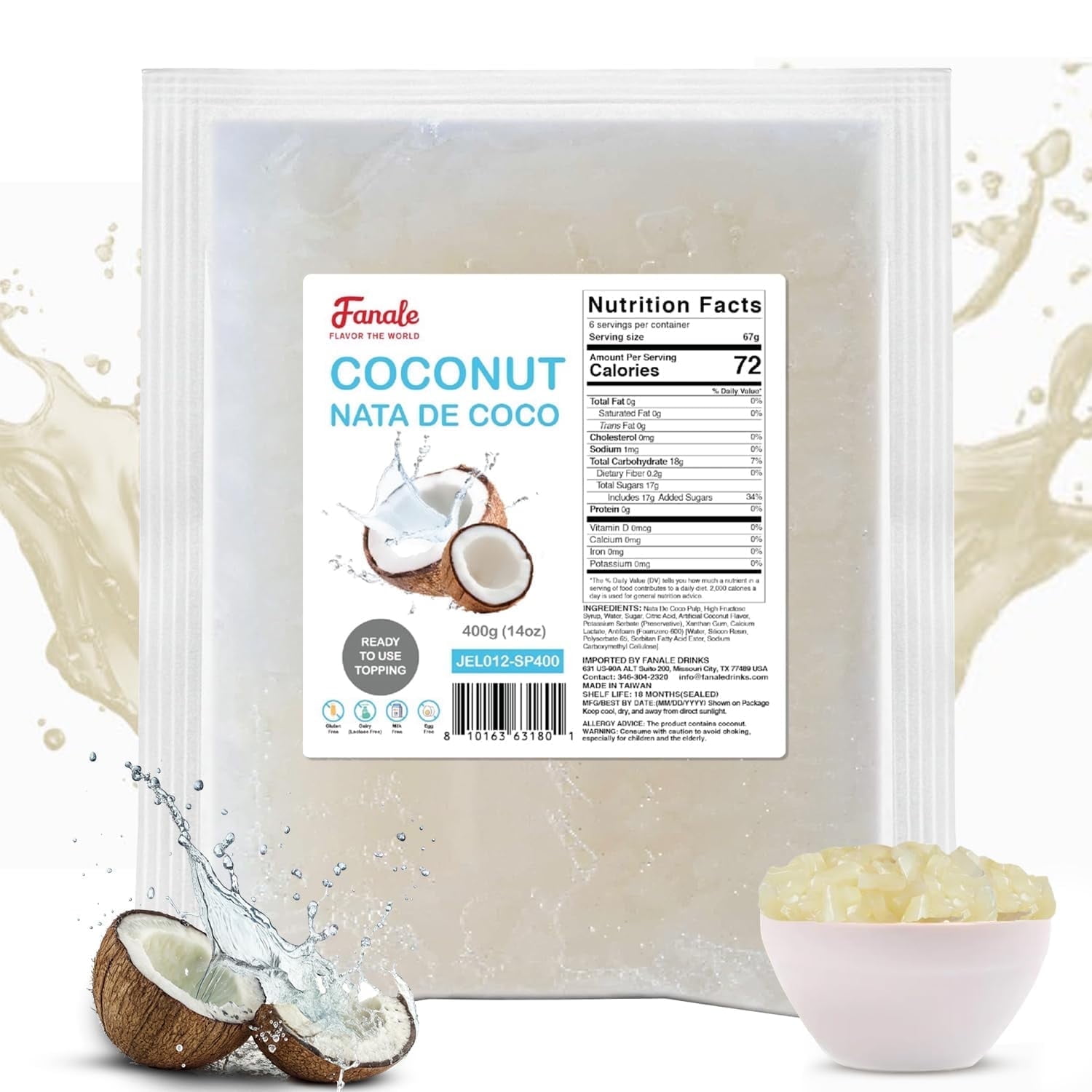 Kapuso Nata de Coco White Coconut Gel in Syrup, 12 oz, Chewy Jelly