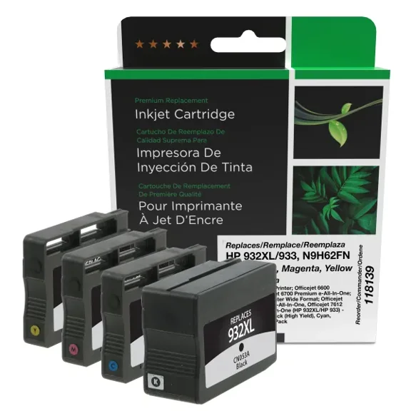 Remanufactured Clover Imaging High Yield Black, Cyan, Magenta, Yellow Ink Cartridges compatible with HP 932XL/933 (N9H62FN) 4-Pack