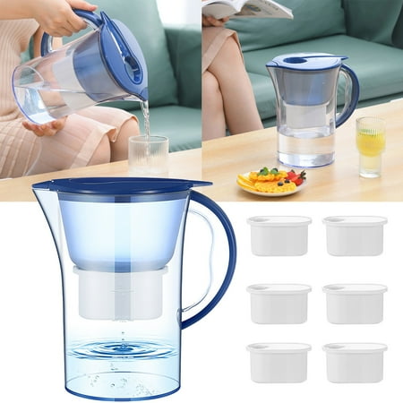

Reduced!Glass&Bottle Long Life 10 Cup Large Water Filter Pitcher With 6 Filter 5X Times PFAS PFOA/PFOS Blue Water Filter