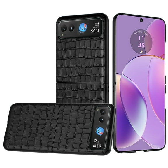 Phone Case for Motorola Razr 2023 Premium Slim Thin PU Vegan Leather Rugged Flip Snap On Hybrid Shockproof TPU Shell Durable Cover fit Motorola Razr 2023 - Black