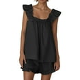 thumbnail image 2 of Women'S Pajama Sets 2 Piece Outfits Sleeveless Sleepwear Ruffle Crop Top And Casual Shorts Loungewear Outfit Black M, 2 of 6
