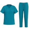 thumbnail image 2 of BiZtdJrK Scrubs for Women 2 Piece Outfits Summer Short Sleeve V Neck Work Tops and Drawstring Scrub Pants Sets Quick Dry Nurse Medical Uniform Sky Blue L Prime Today, 2 of 8