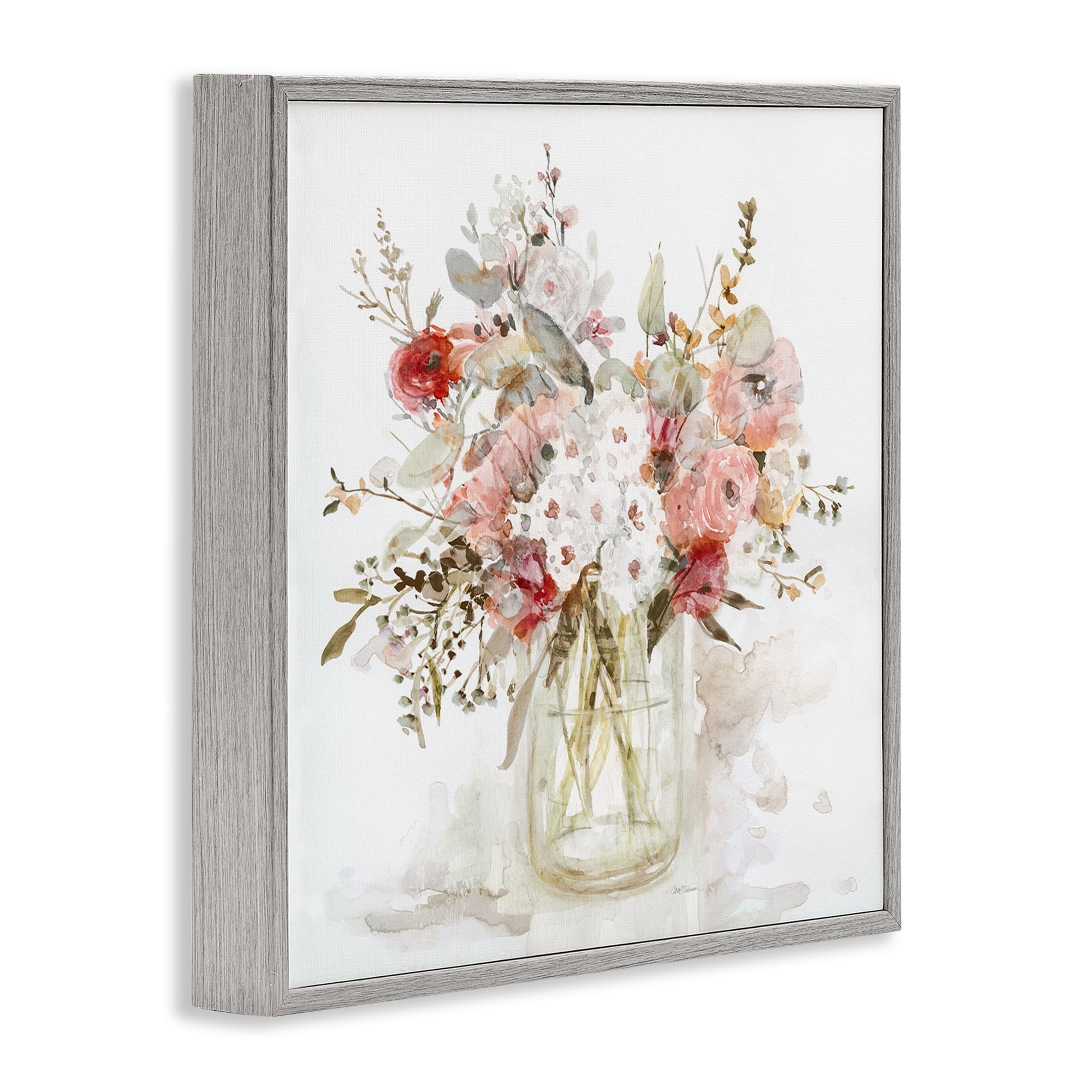 Stupell Industries Soft Blush Botanical Bouquet Gray Framed Giclee Art, design by Carol Robinson