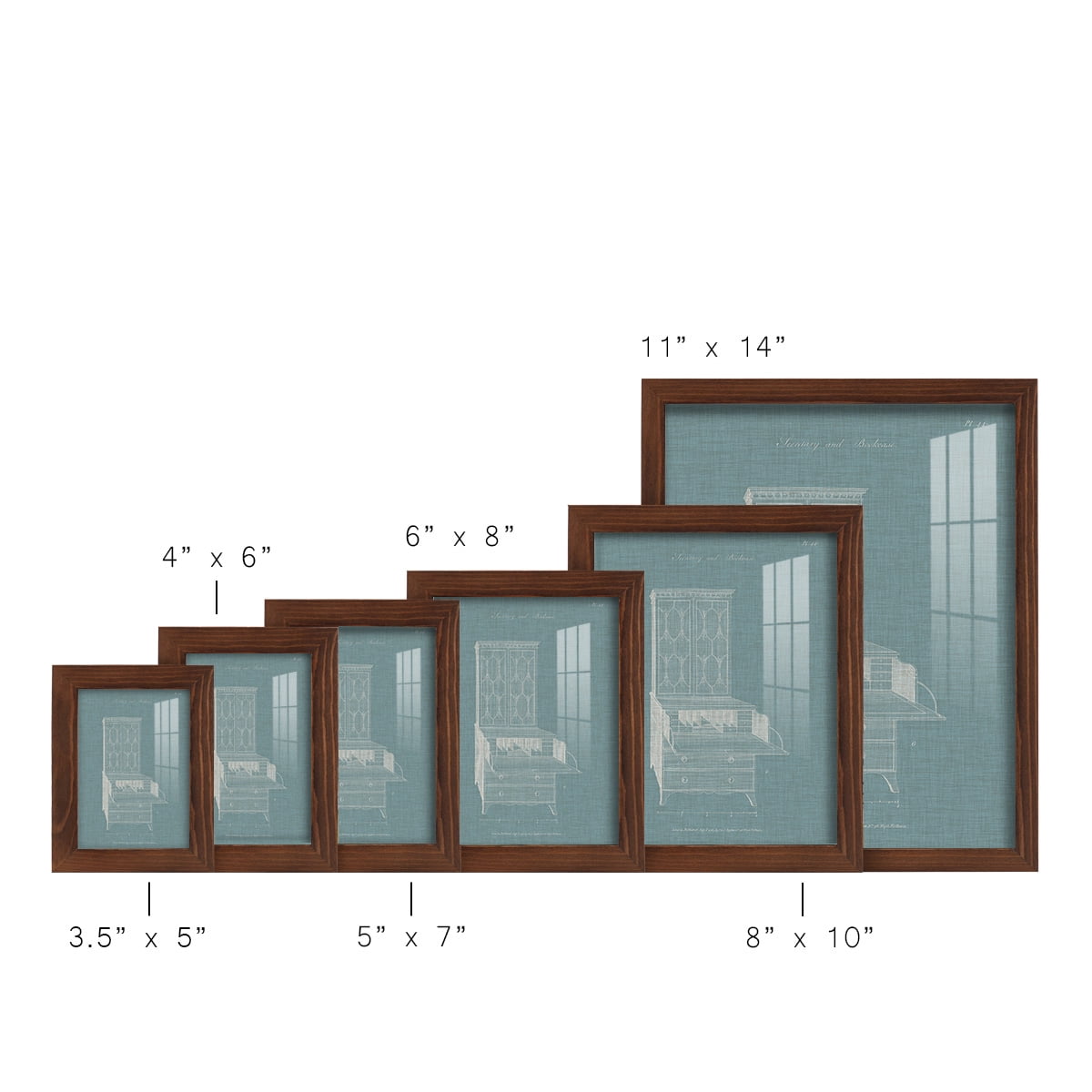 Hepplewhite Desk & Bookcase I - Framed Print w/glass - Chestnut