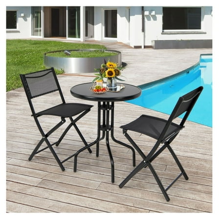 3 Pieces Folding Bistro Table Chairs Set for Indoor and Outdoor