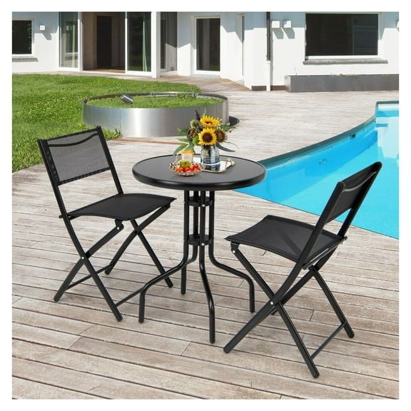 3 Pieces Folding Bistro Table Chairs Set for Indoor and Outdoor