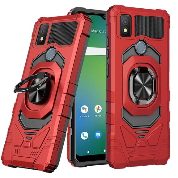 Compatible for Cricket Icon 4 WTCKT01 Robotic Kickstand Case Cover   Tempered Glass - Red