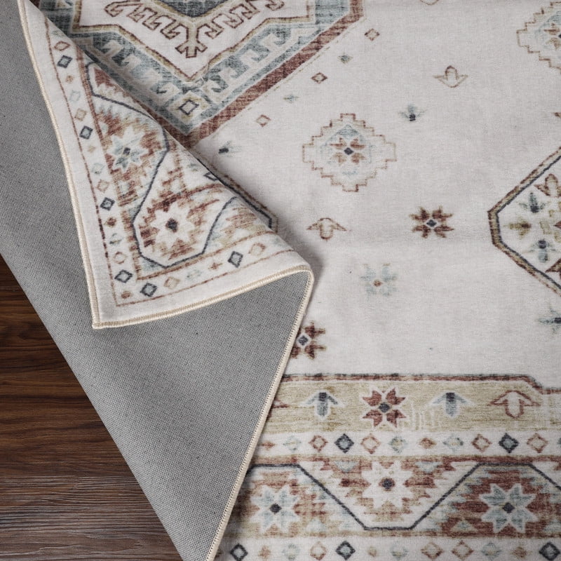 Superior Burj Ivory Medallion Washable Indoor Area Rug, 2' x 15', Ivory