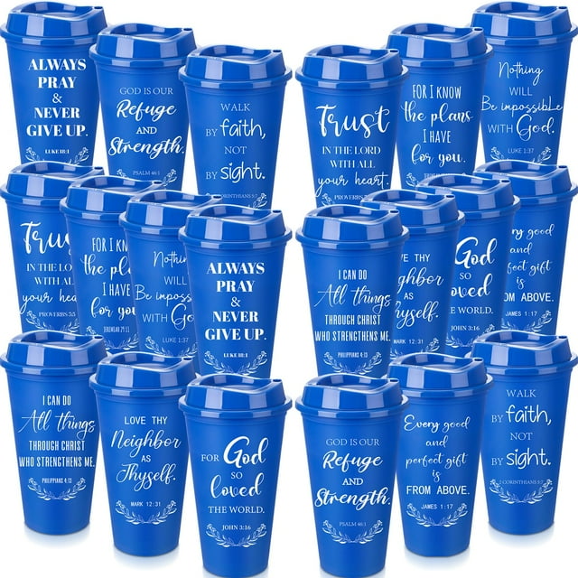 Tazas de café Skylety Bible Verse, 16 onzas, reutilizables, paquete de 20 unidades, azules