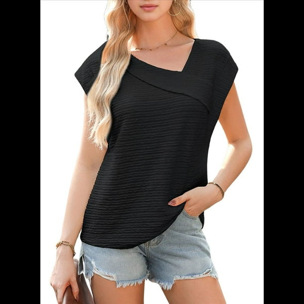 Blusas Elegantes e Informales de Corta para Mujer, Color Negro, Talla XL