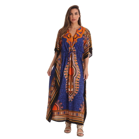 21754-ORG-S-M Riviera Sun Long Dashiki Caftan / Caftans for Women (Black - Multi, Large-X-Large)