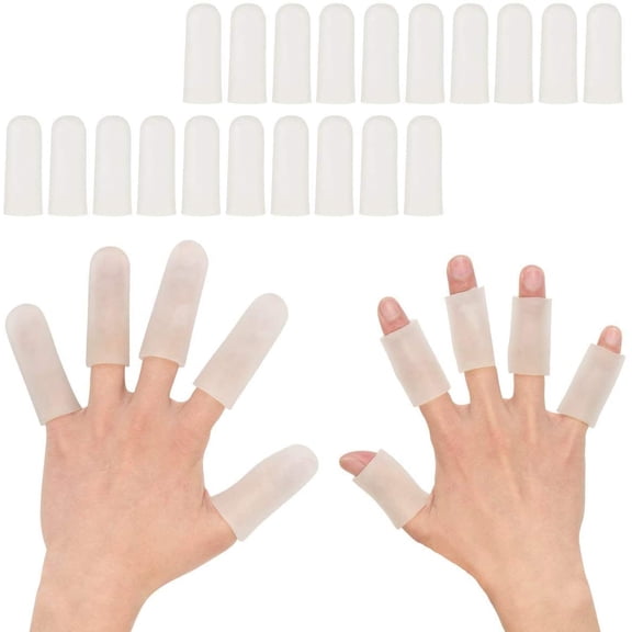 20 Pieces Gel Finger Cover, Silicone Finger Cots, Finger Protector for Women and Men, Great for Trigger Finger, Finger Cracking, Finger Arthritis, Finger Callus