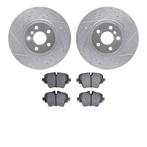 Dynamic Friction Company Front Brake Rotors-Drilled and Slotted-Silver with 5000 Advanced Brake Pads 7502-31147