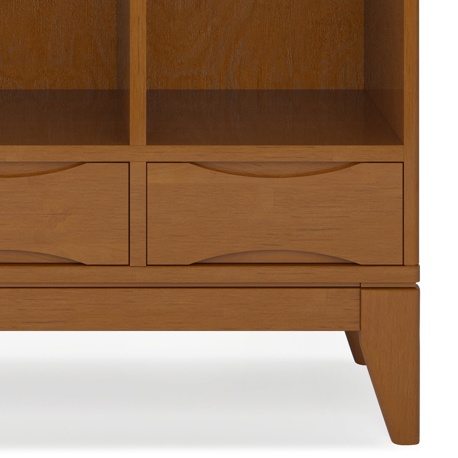 Simpli Home Harper SOLID HARDWOOD 58 inch x 42 inch Mid Century Modern Cube Storage Bookcase with Drawers in Teak Brown