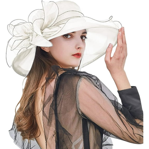 YooGuoGuo Women's Organza Kentucky Church Fascinator Hats UV Protection Wide-Brim Sun-Hats Wedding Tea Party Derby Cap