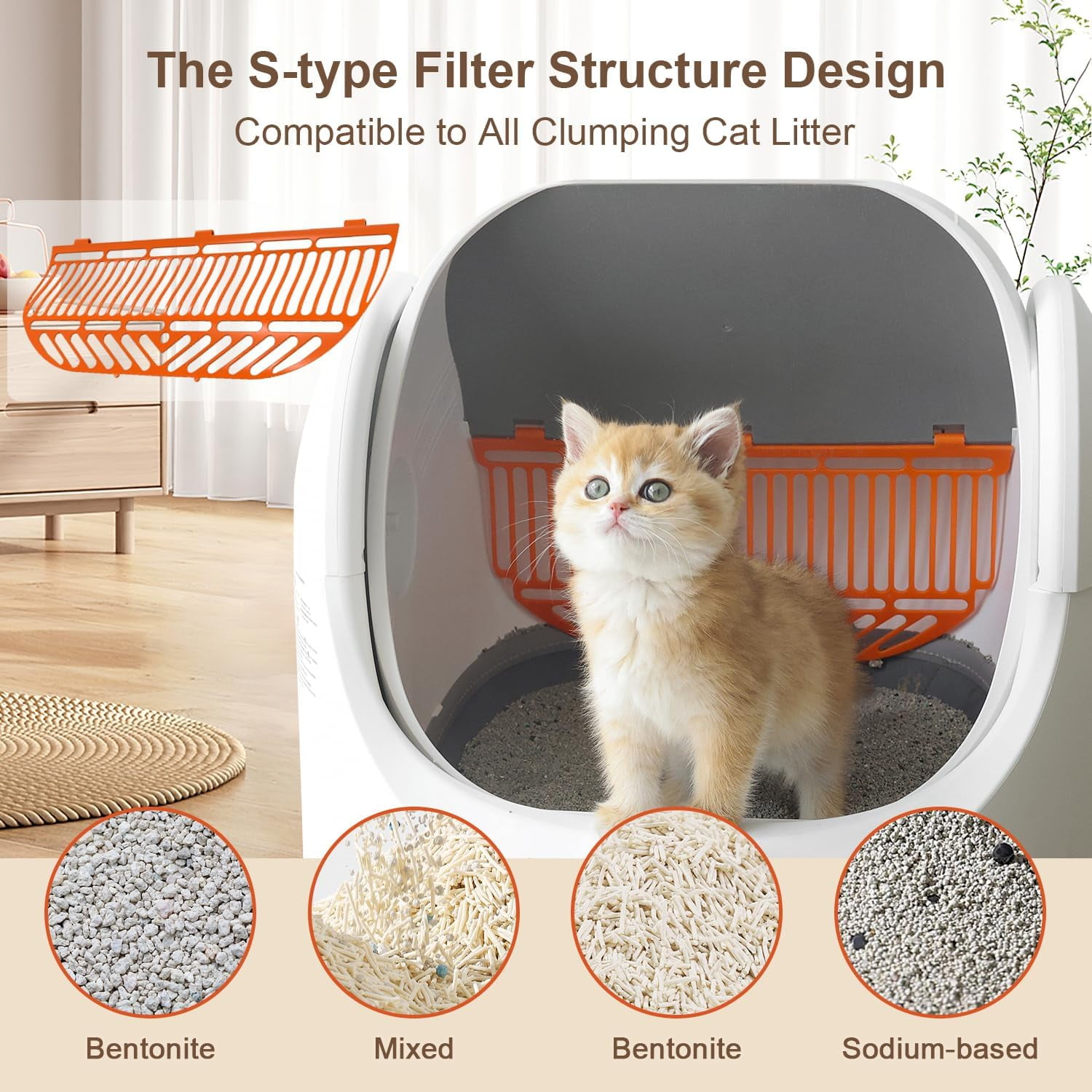 Self Cleaning Cat Litter Box, Open-Top Automatic Cat Litter Box for Multiple Cats, with Safety Protection, Smart App Control, Removable Washable Liner