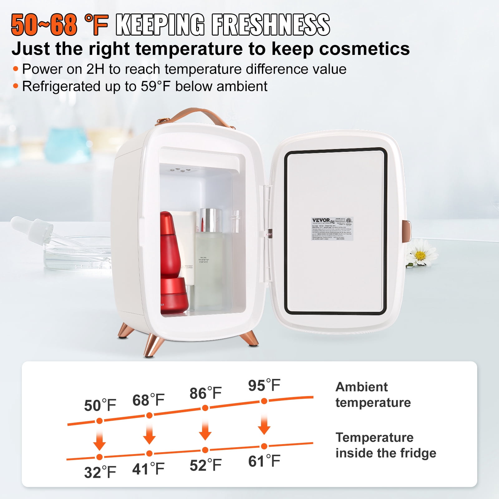 BENTISM 6L Portable Mini Fridge Mini Cooler/Skincare Fridge, Built-In Mirror and Light White