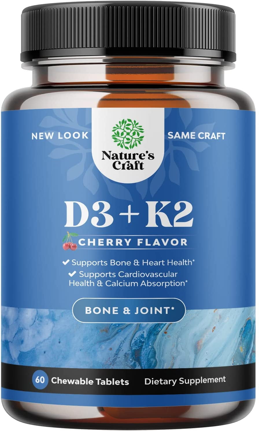 Vitamin D Supplement - Vitamin D3 with K2 MK7 60ct Chewable Tablets 2000IU - Nature's Craft Vitamin D3 + K2 for Immune Support & Bone Health