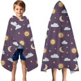 thumbnail image 3 of Purple Sun Moon Star Cloud Pattern Hooded Bath Towel，50"x30" for Ages 3 To 12 Kids, Quick Dry Lightweight Soft Microfiber Hood Beach Towel Cover Up for Kids, 3 of 7