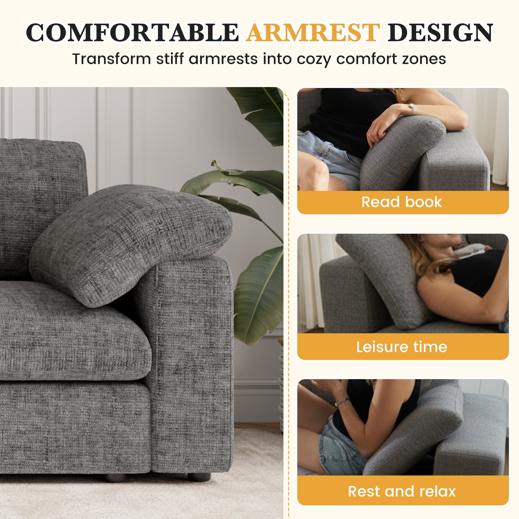 MOONMISS 118" Oversized Modular Sectional Sofa, L Shaped 3 Seaters with Storage Ottoman Cloud Couch Sofa Set, Modern Convertible Chenille Deep Seat Sectional Couches for Living Room,Gray